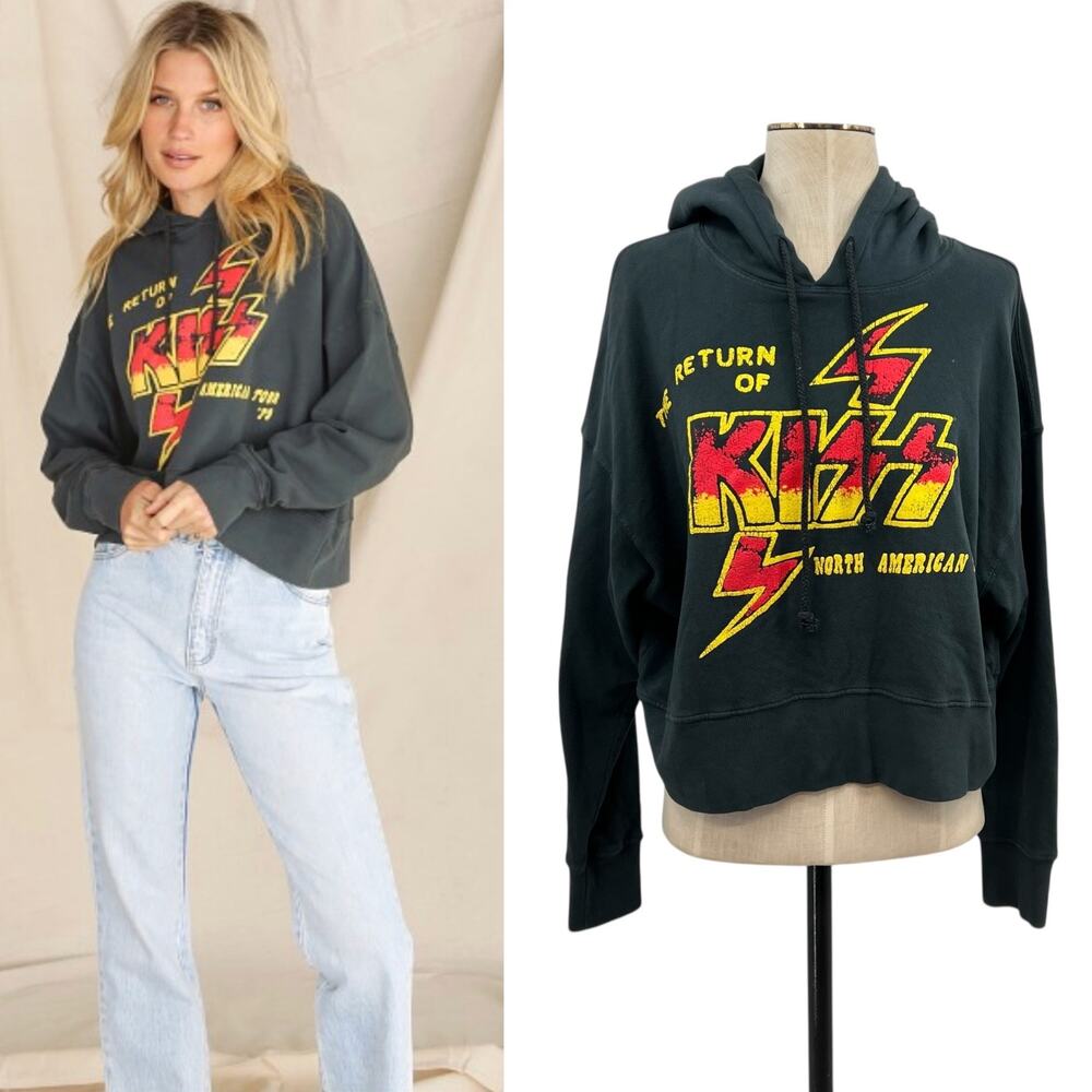 Daydreamer Return of the Kiss Cropped Hoodieβ in Vintage Black Gray Size Small